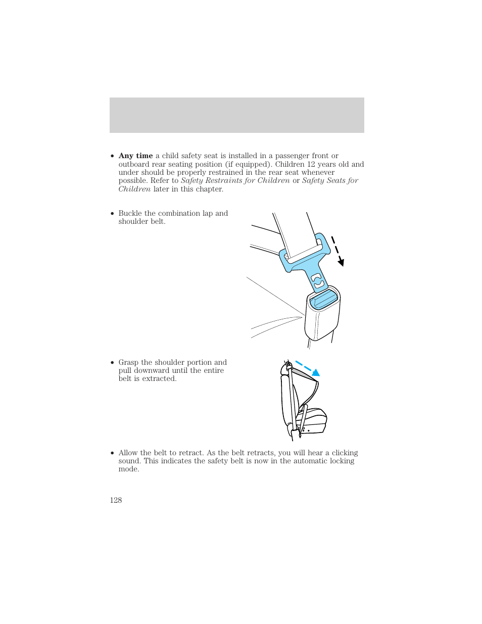 Seating and safety restraints | FORD 2002 Escape v.1 User Manual | Page 128 / 280