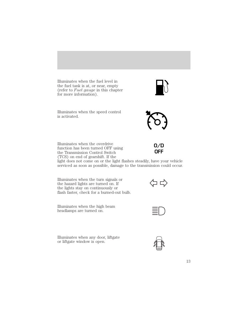 Instrument cluster | FORD 2002 Escape v.1 User Manual | Page 13 / 280