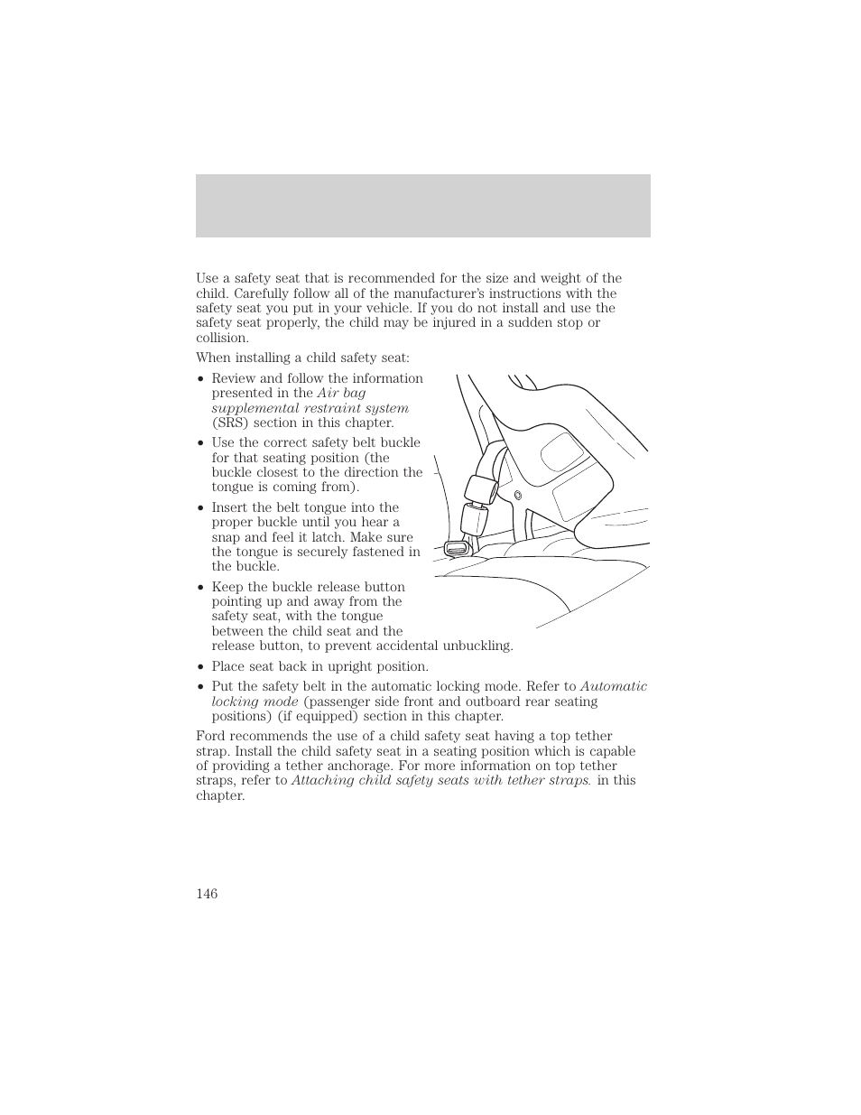 Seating and safety restraints | FORD 2002 Escape v.1 User Manual | Page 146 / 280