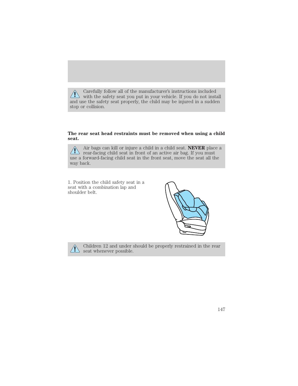 Seating and safety restraints | FORD 2002 Escape v.1 User Manual | Page 147 / 280