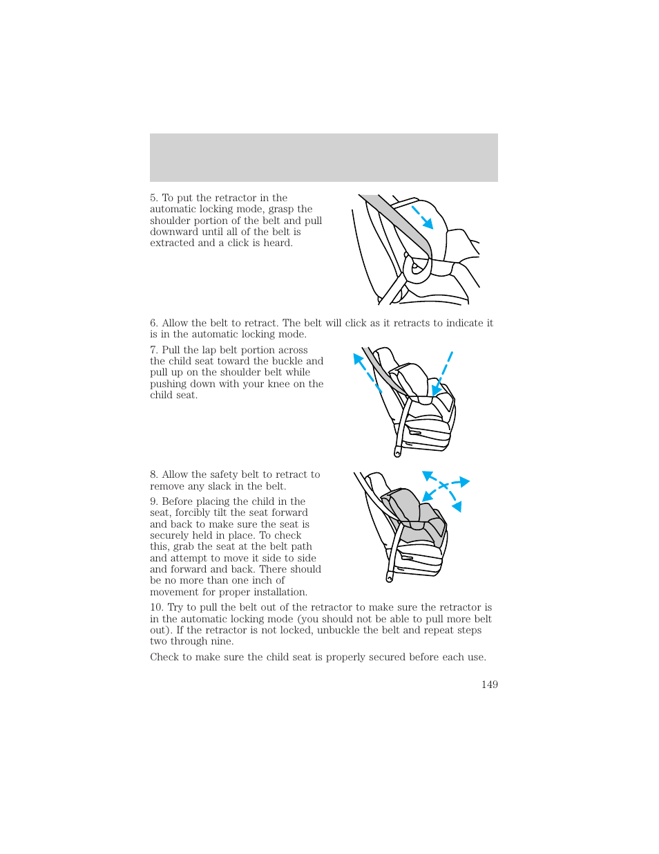 Seating and safety restraints | FORD 2002 Escape v.1 User Manual | Page 149 / 280