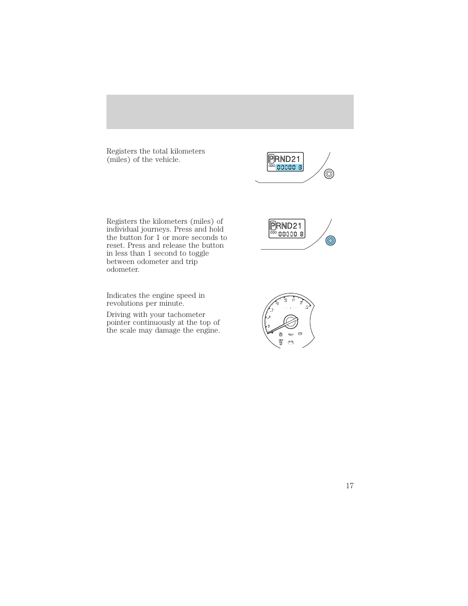 Instrument cluster | FORD 2002 Escape v.1 User Manual | Page 17 / 280