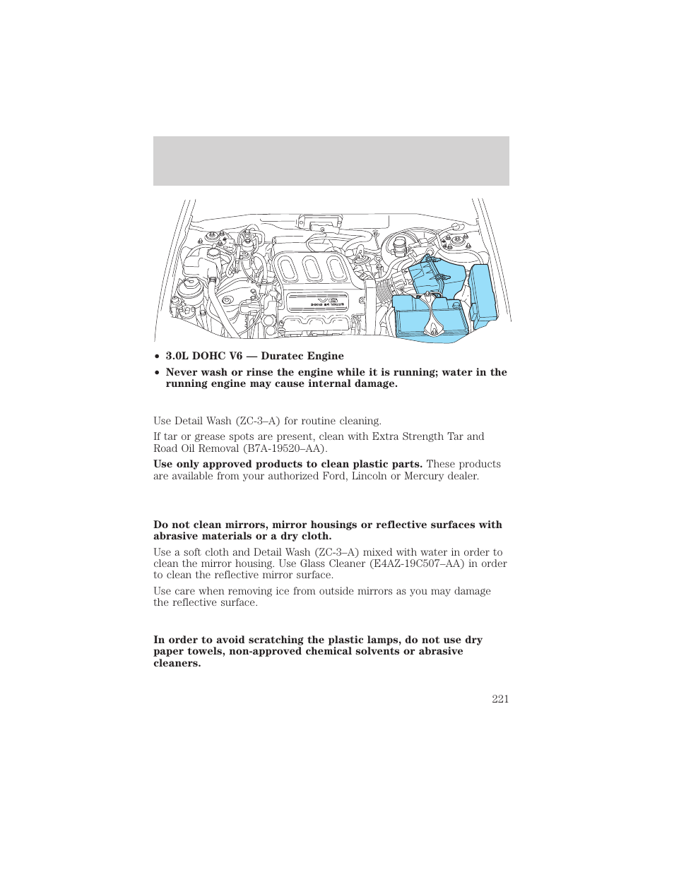 Cleaning | FORD 2002 Escape v.1 User Manual | Page 221 / 280