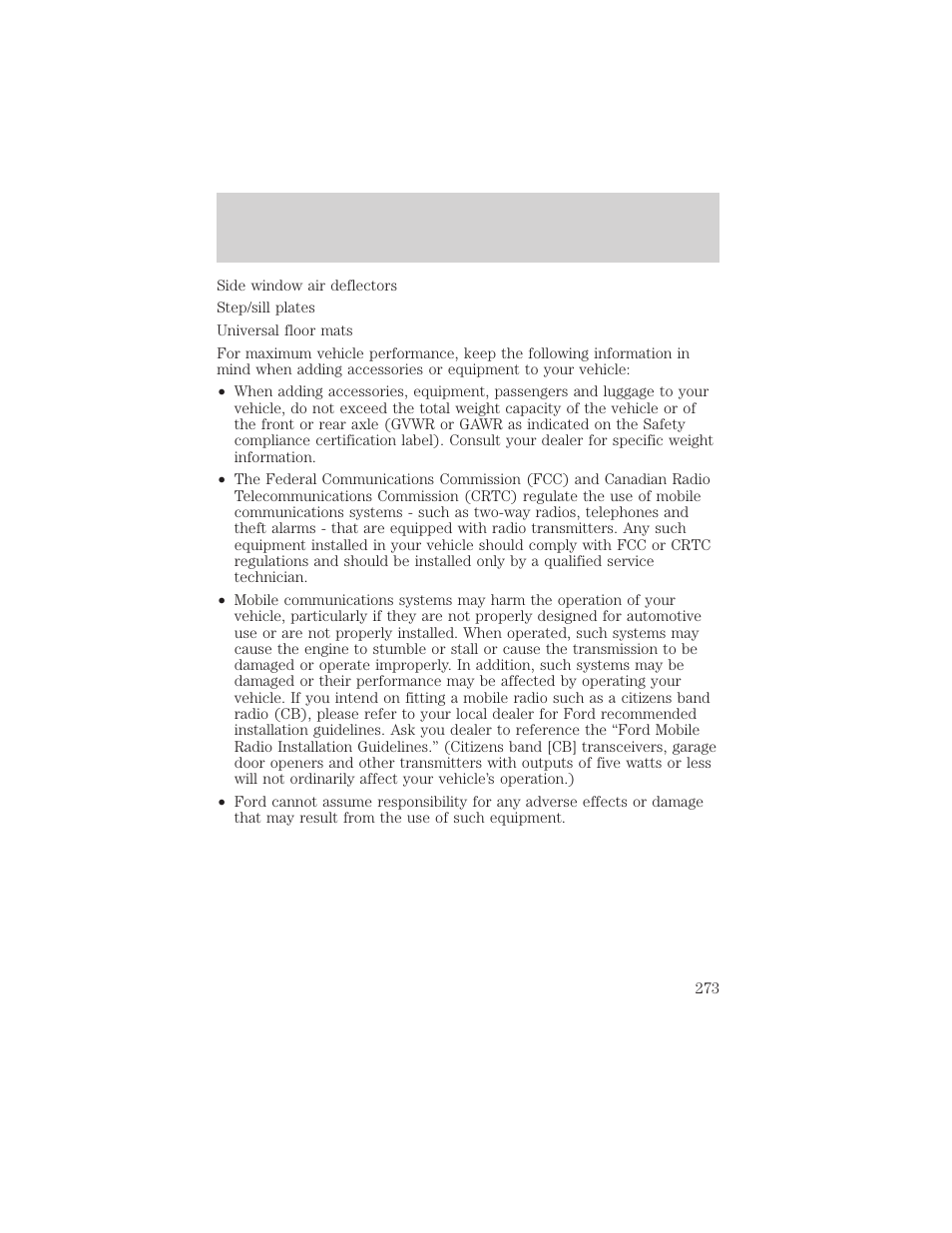 Accessories | FORD 2002 Escape v.1 User Manual | Page 273 / 280