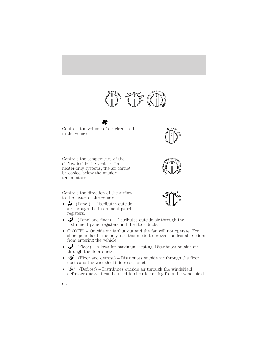 Climate controls | FORD 2002 Escape v.1 User Manual | Page 62 / 280