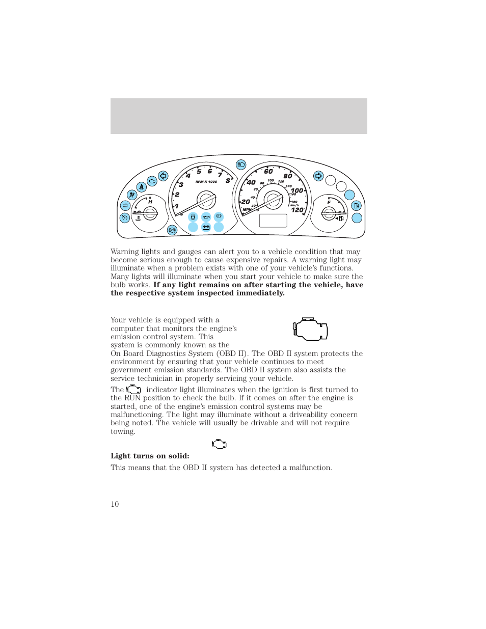 Instrument cluster | FORD 2002 Escape v.2 User Manual | Page 10 / 280