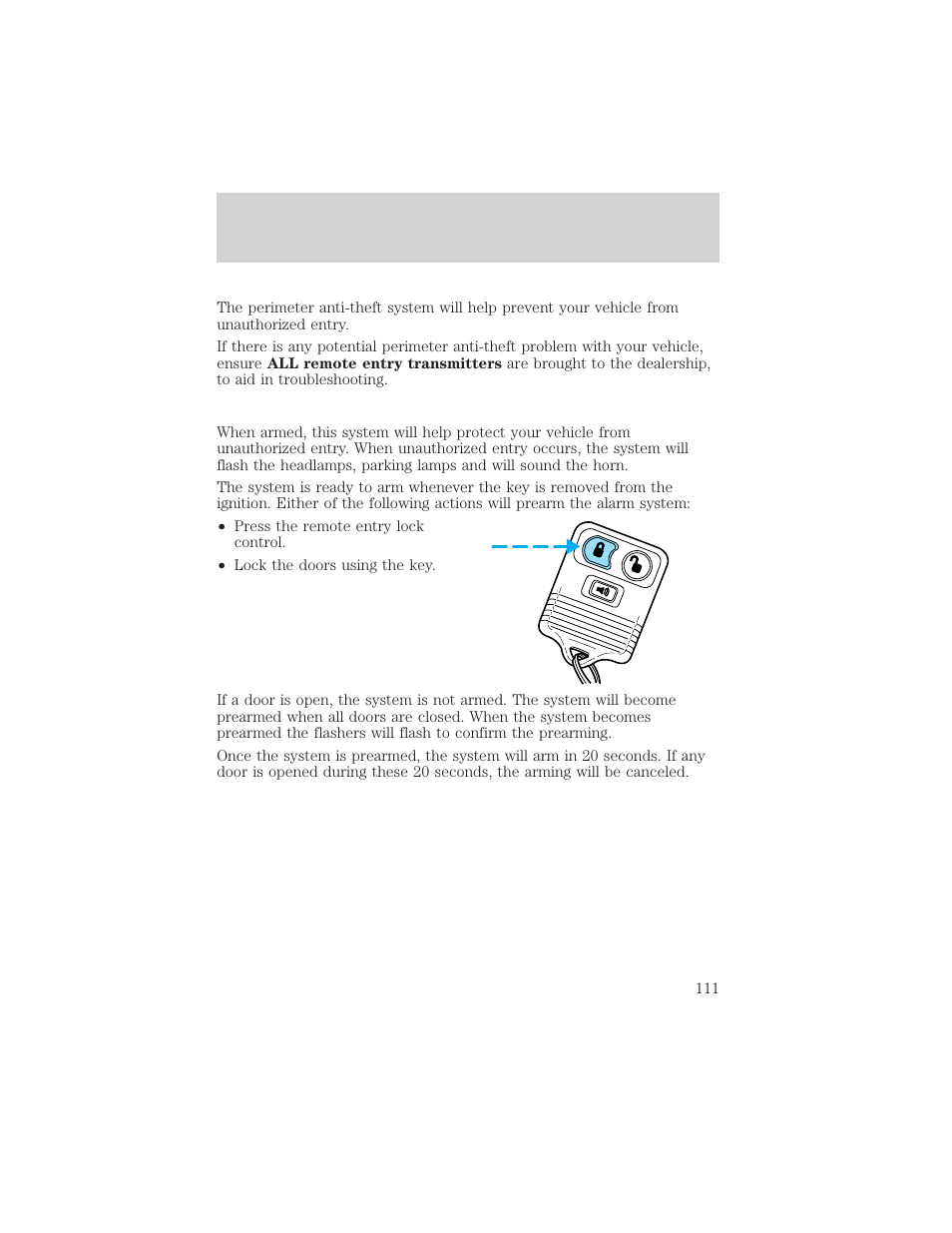Locks and security | FORD 2002 Escape v.2 User Manual | Page 111 / 280