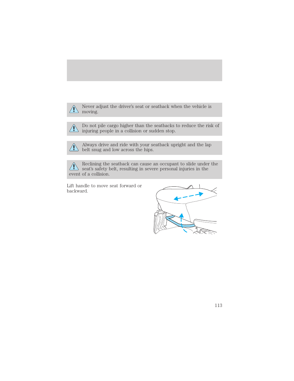 Seating and safety restraints | FORD 2002 Escape v.2 User Manual | Page 113 / 280