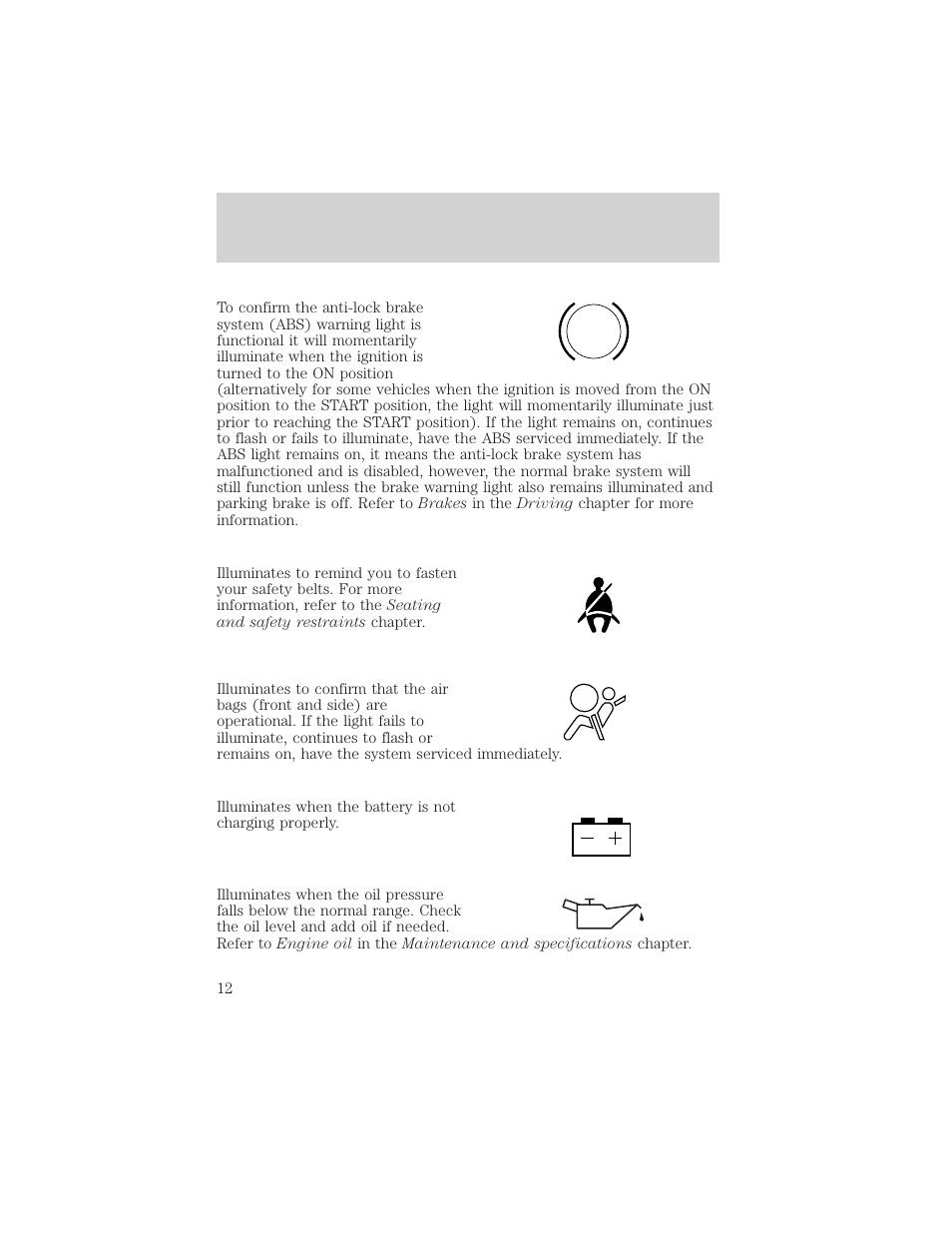 Instrument cluster | FORD 2002 Escape v.2 User Manual | Page 12 / 280