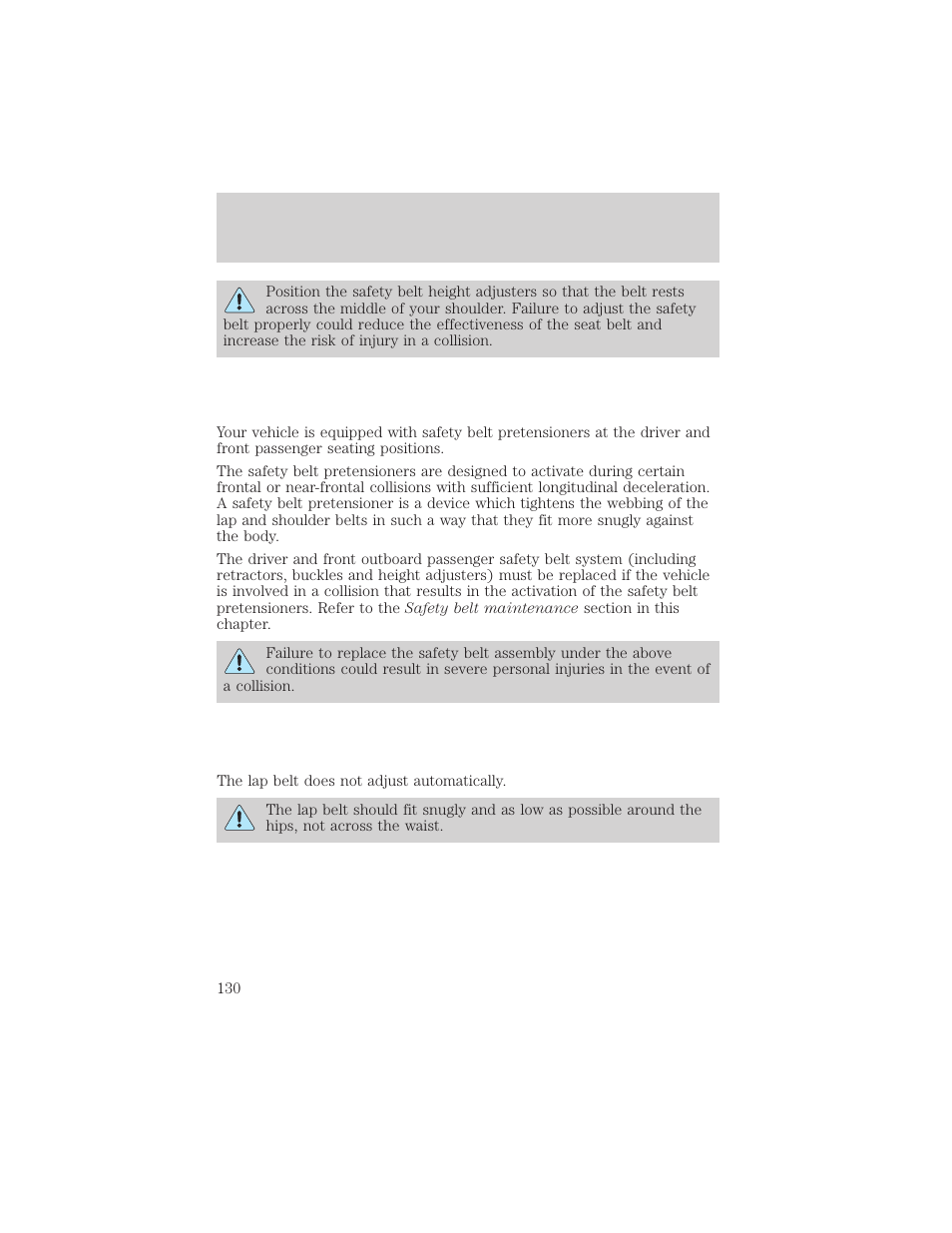 Seating and safety restraints | FORD 2002 Escape v.2 User Manual | Page 130 / 280