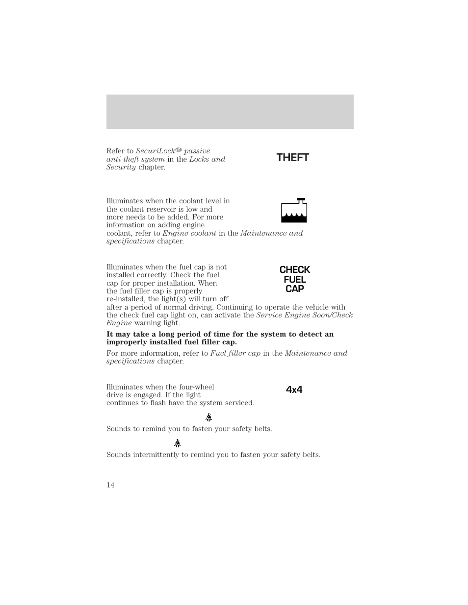 Instrument cluster | FORD 2002 Escape v.2 User Manual | Page 14 / 280