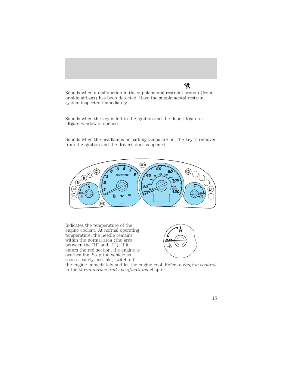Instrument cluster | FORD 2002 Escape v.2 User Manual | Page 15 / 280