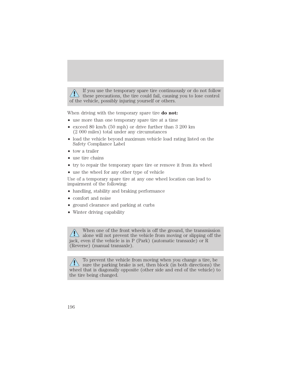 Roadside emergencies | FORD 2002 Escape v.2 User Manual | Page 196 / 280