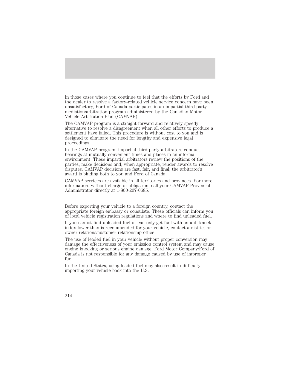 Customer assistance | FORD 2002 Escape v.2 User Manual | Page 214 / 280