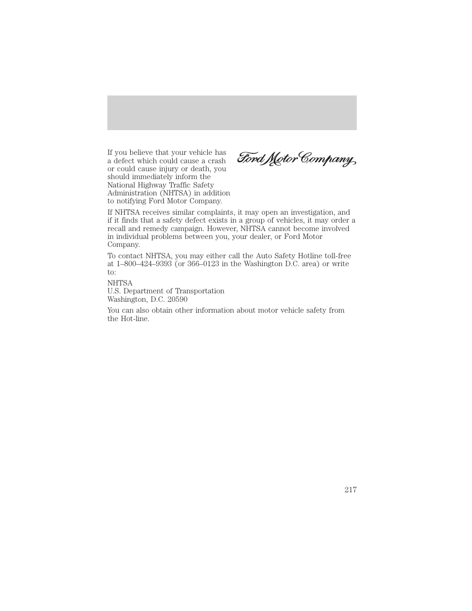 Customer assistance | FORD 2002 Escape v.2 User Manual | Page 217 / 280
