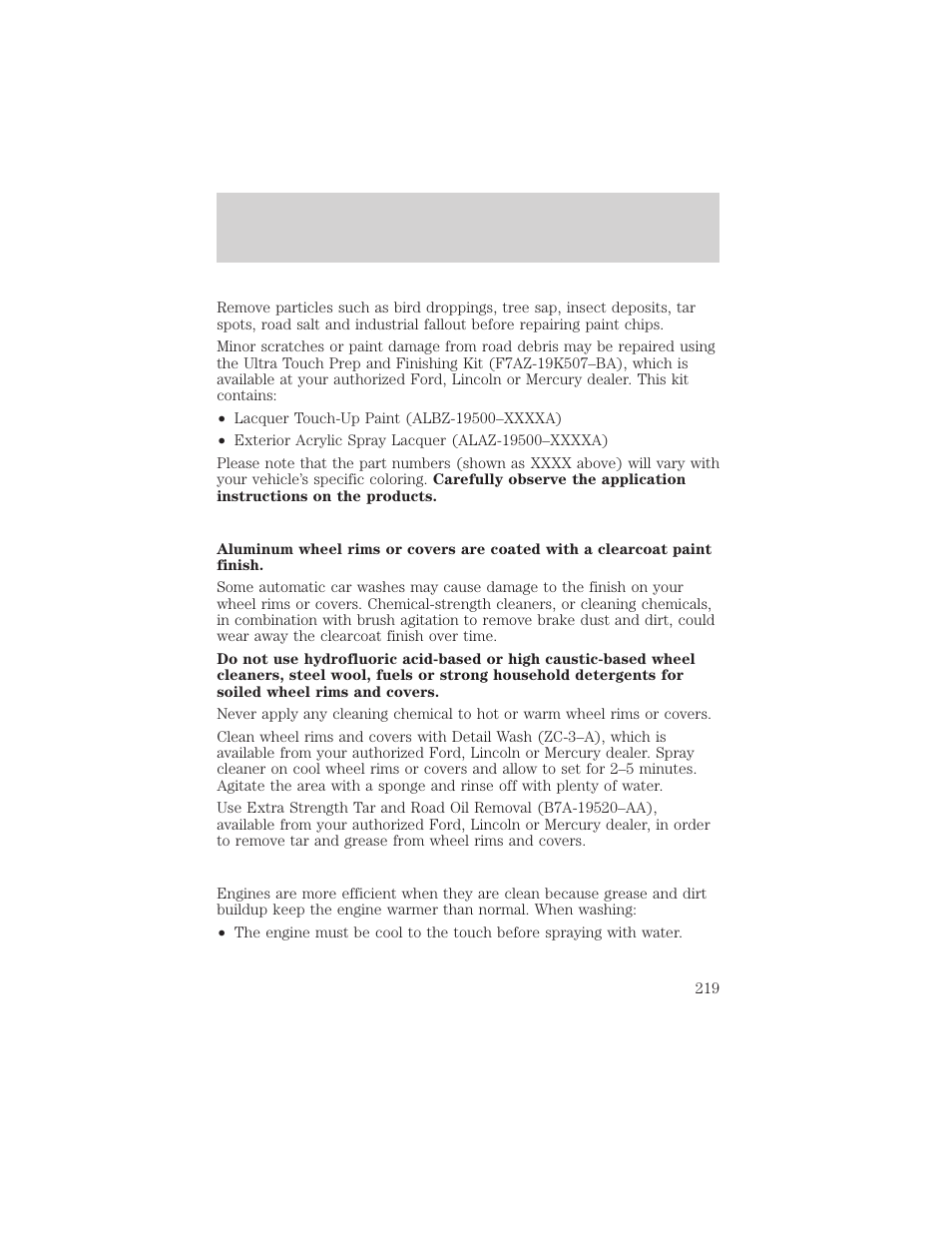 Cleaning | FORD 2002 Escape v.2 User Manual | Page 219 / 280
