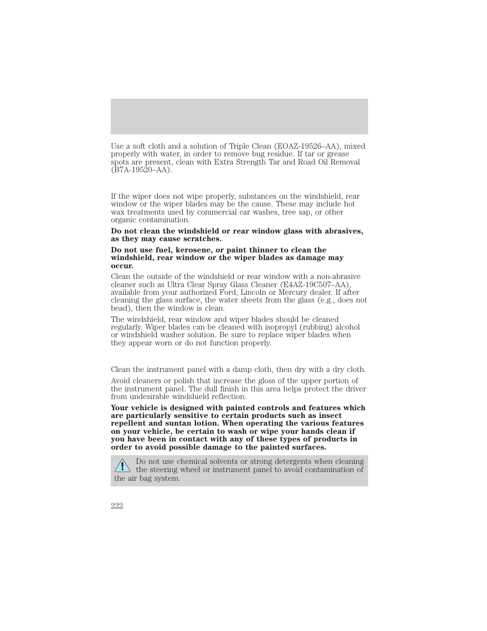 Cleaning | FORD 2002 Escape v.2 User Manual | Page 222 / 280