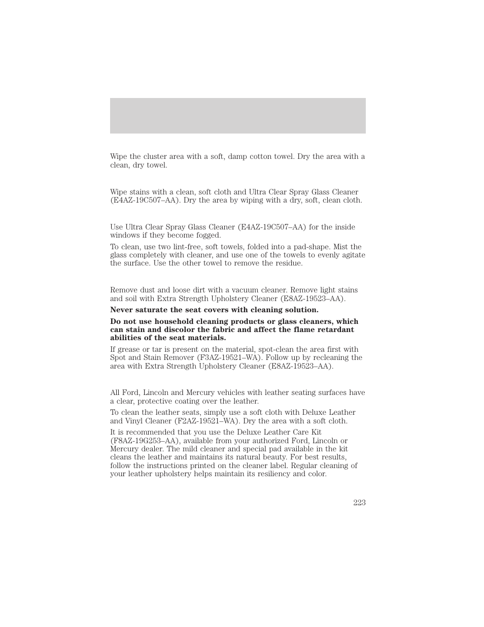 Cleaning | FORD 2002 Escape v.2 User Manual | Page 223 / 280