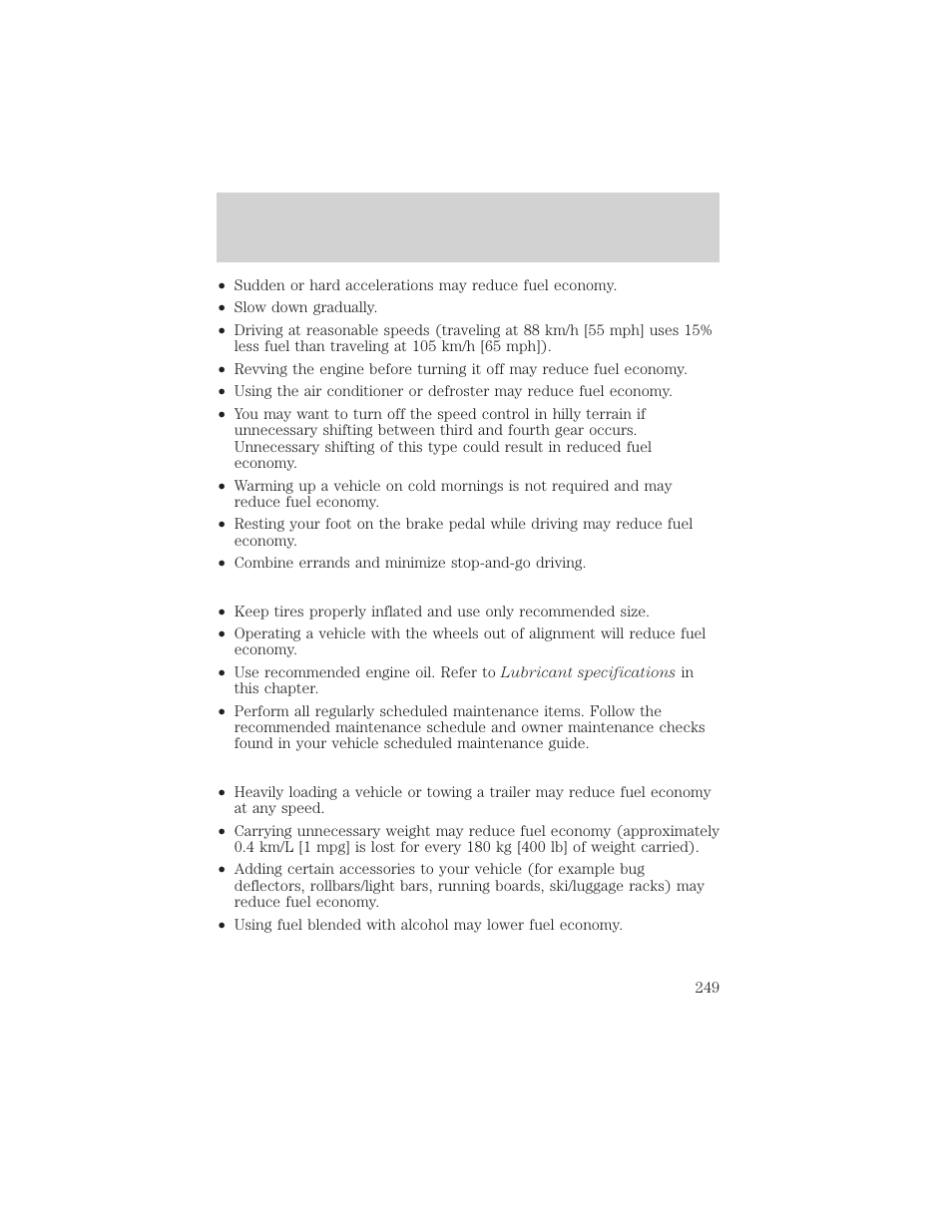 Maintenance and specifications | FORD 2002 Escape v.2 User Manual | Page 249 / 280