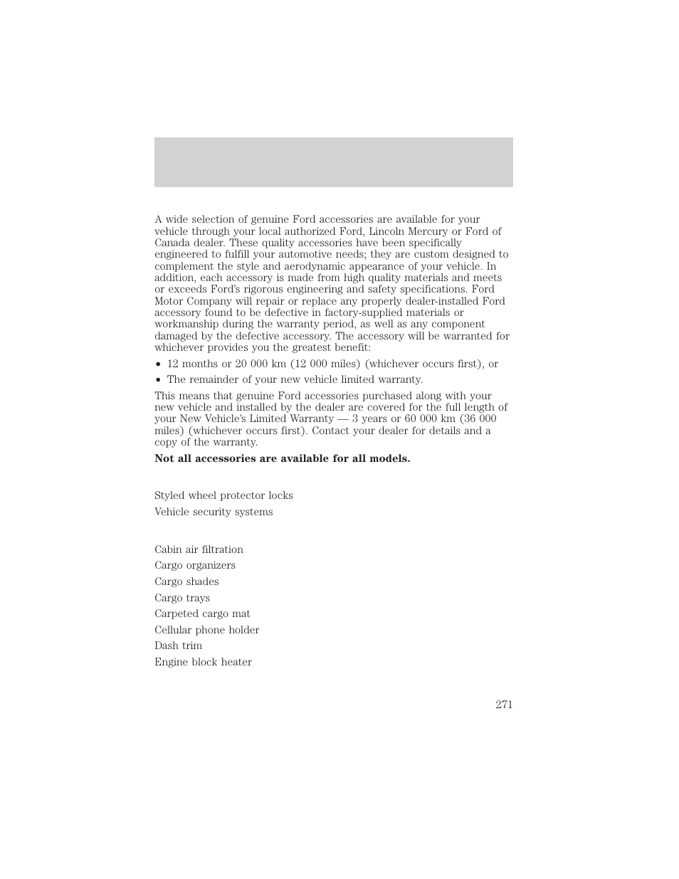 Accessories | FORD 2002 Escape v.2 User Manual | Page 271 / 280