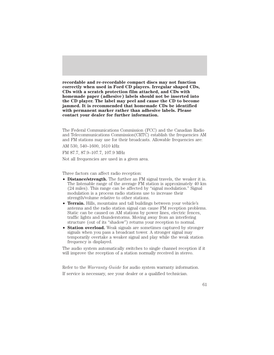 Entertainment systems | FORD 2002 Escape v.2 User Manual | Page 61 / 280
