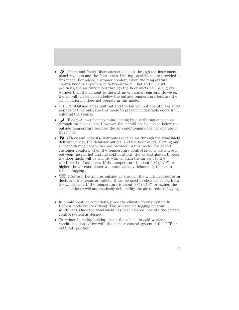 Climate controls | FORD 2002 Escape v.2 User Manual | Page 65 / 280