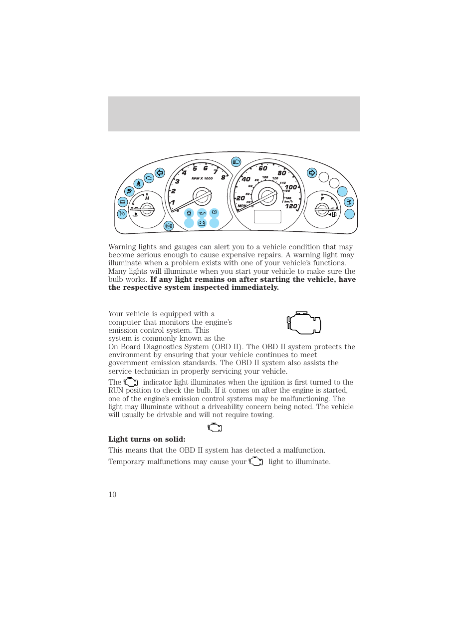 Instrument cluster | FORD 2002 Escape v.3 User Manual | Page 10 / 288