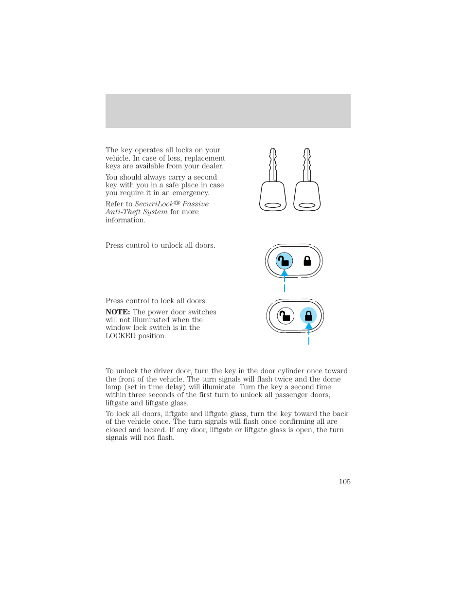 Locks and security | FORD 2002 Escape v.3 User Manual | Page 105 / 288