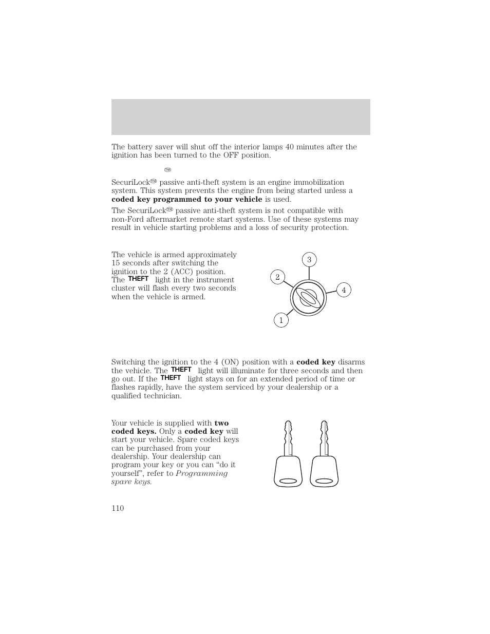 Locks and security | FORD 2002 Escape v.3 User Manual | Page 110 / 288