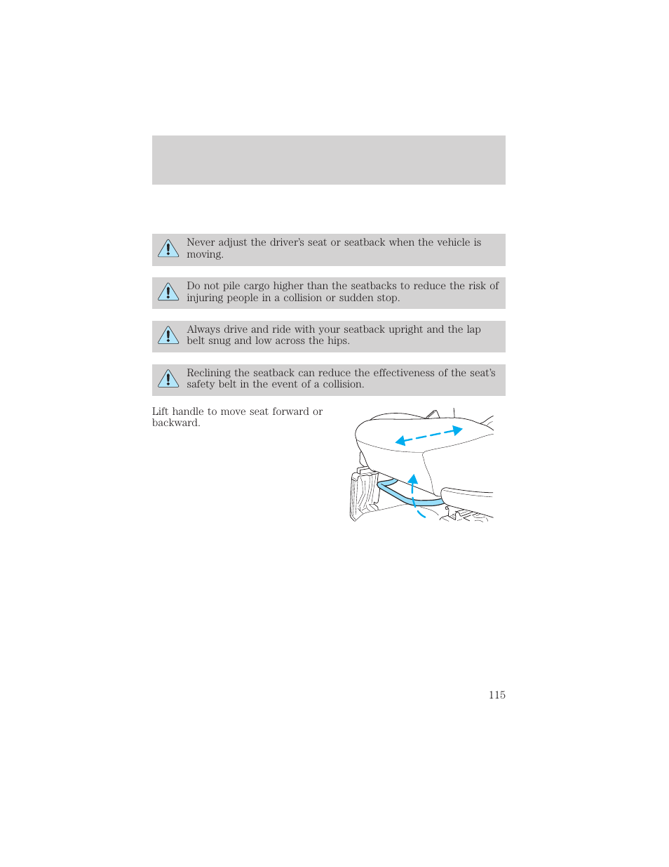 Seating and safety restraints | FORD 2002 Escape v.3 User Manual | Page 115 / 288