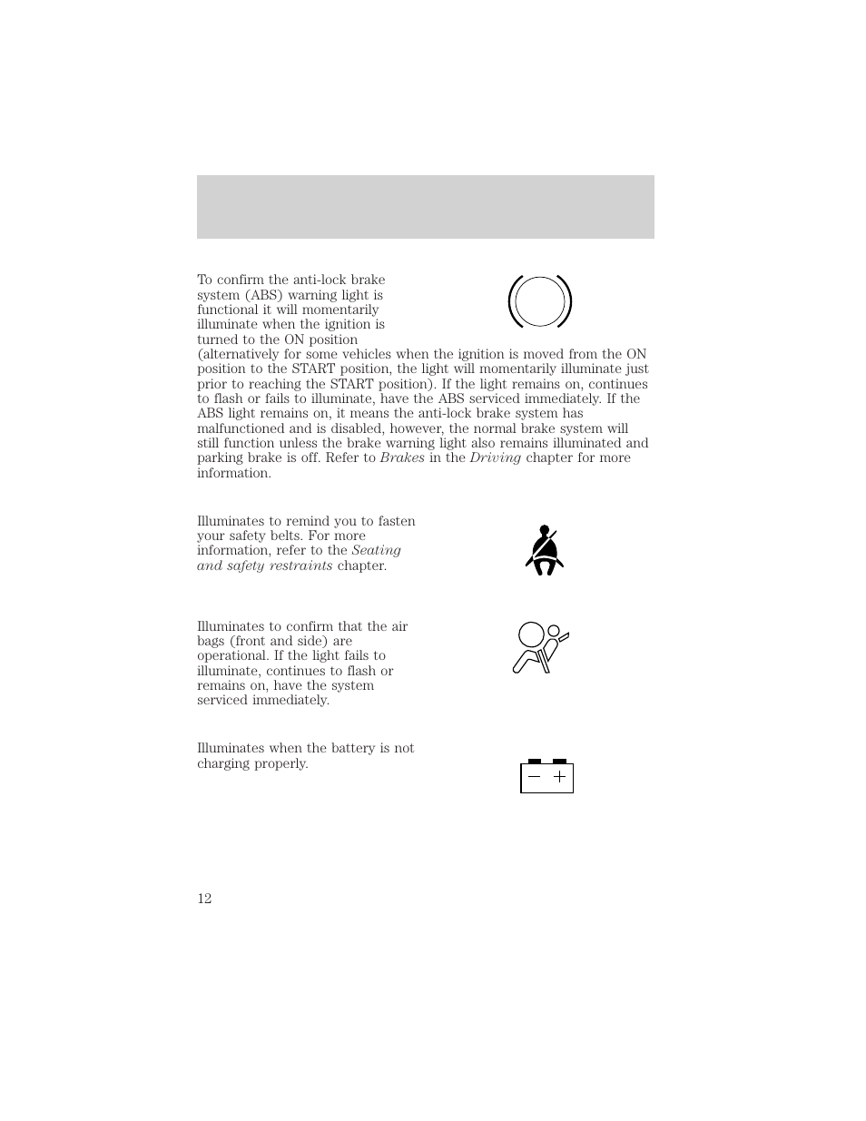 Instrument cluster | FORD 2002 Escape v.3 User Manual | Page 12 / 288
