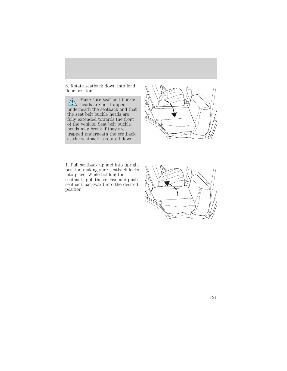 Seating and safety restraints | FORD 2002 Escape v.3 User Manual | Page 121 / 288