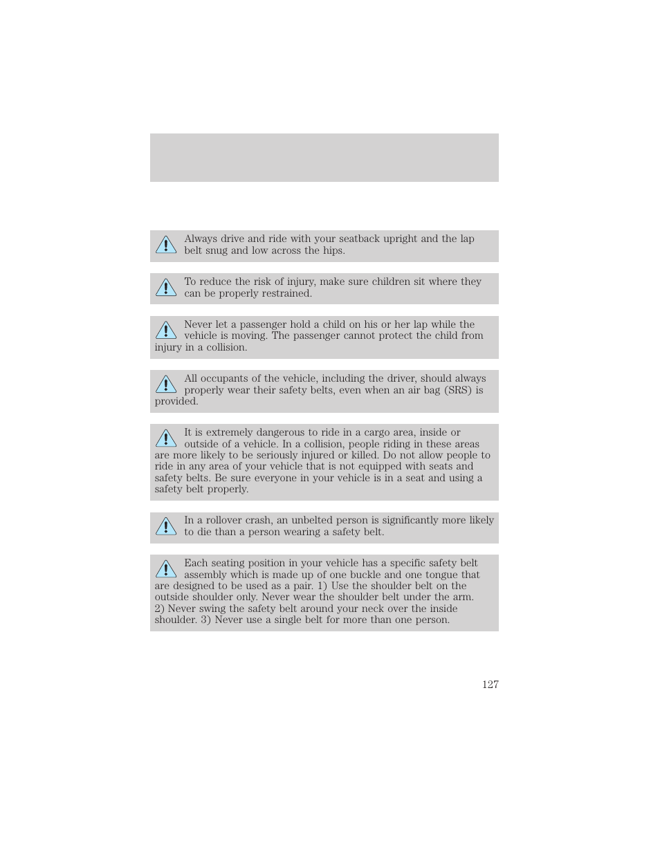 Seating and safety restraints | FORD 2002 Escape v.3 User Manual | Page 127 / 288