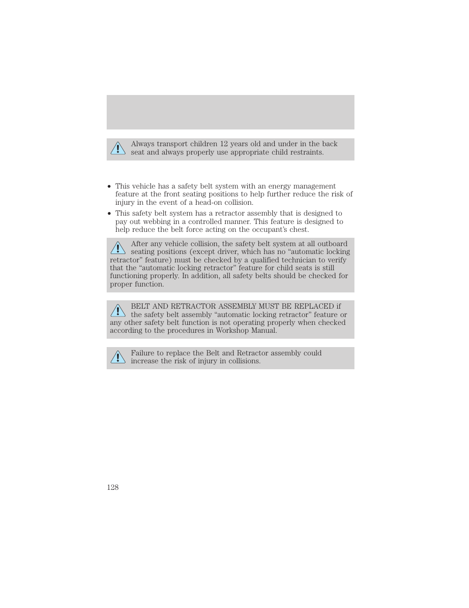 Seating and safety restraints | FORD 2002 Escape v.3 User Manual | Page 128 / 288