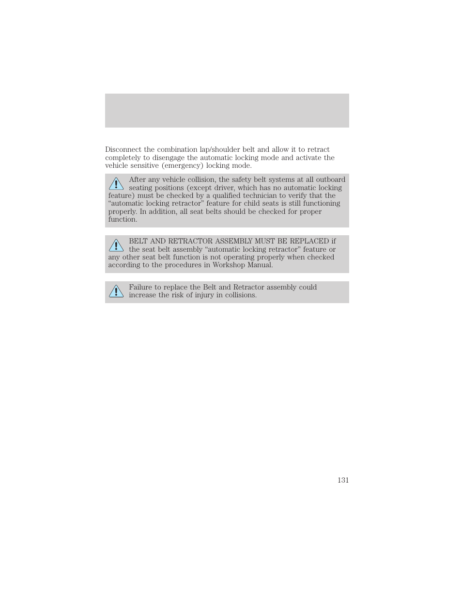 Seating and safety restraints | FORD 2002 Escape v.3 User Manual | Page 131 / 288