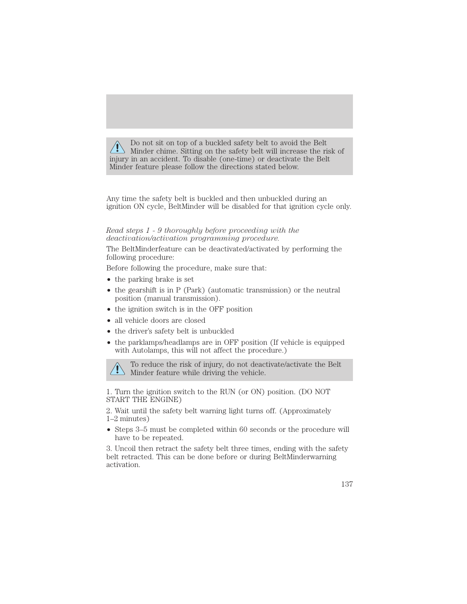 Seating and safety restraints | FORD 2002 Escape v.3 User Manual | Page 137 / 288