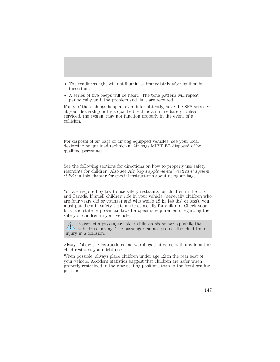 Seating and safety restraints | FORD 2002 Escape v.3 User Manual | Page 147 / 288