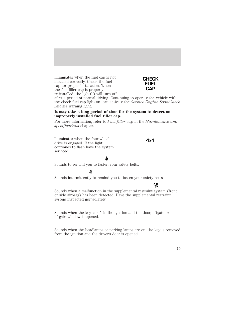 Instrument cluster | FORD 2002 Escape v.3 User Manual | Page 15 / 288