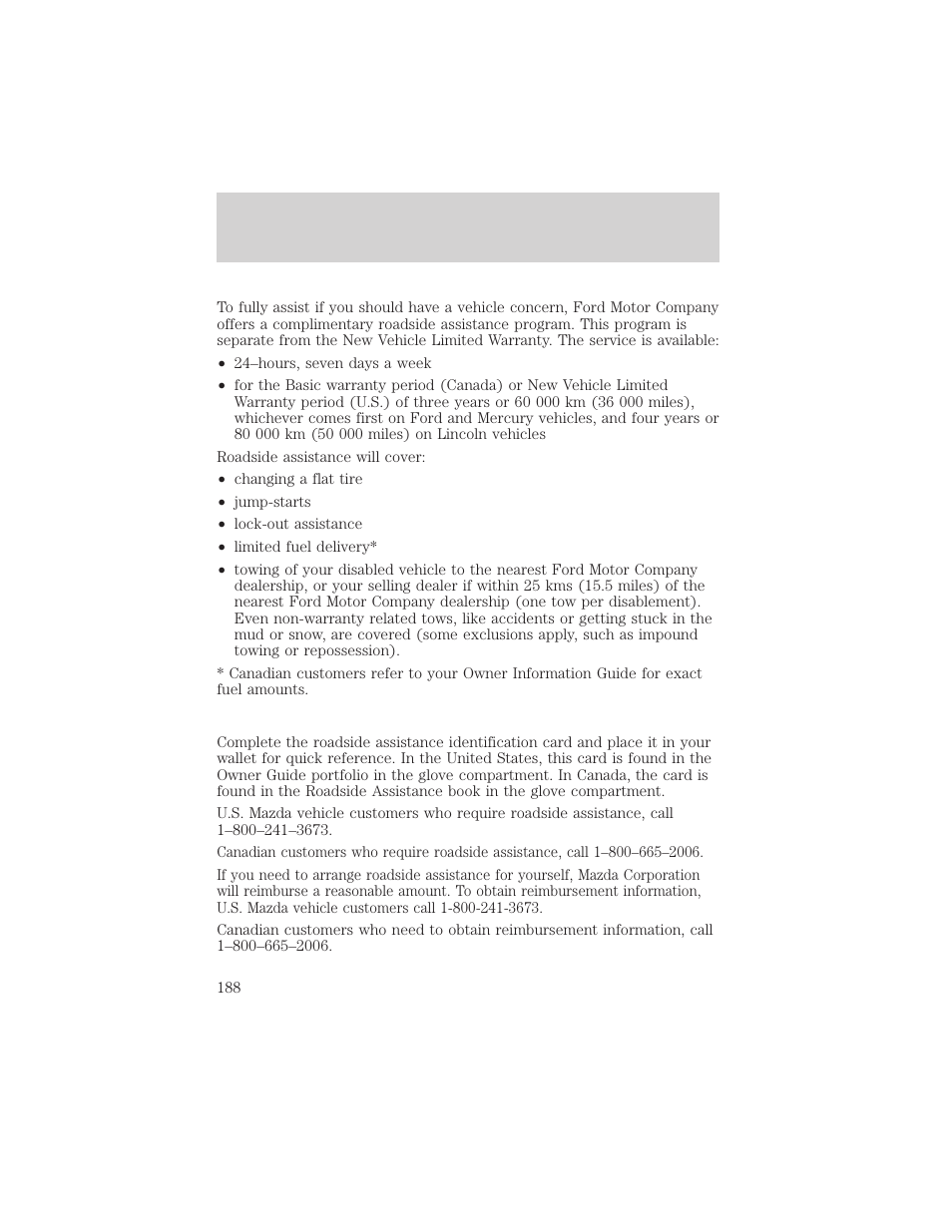 Roadside emergencies | FORD 2002 Escape v.3 User Manual | Page 188 / 288