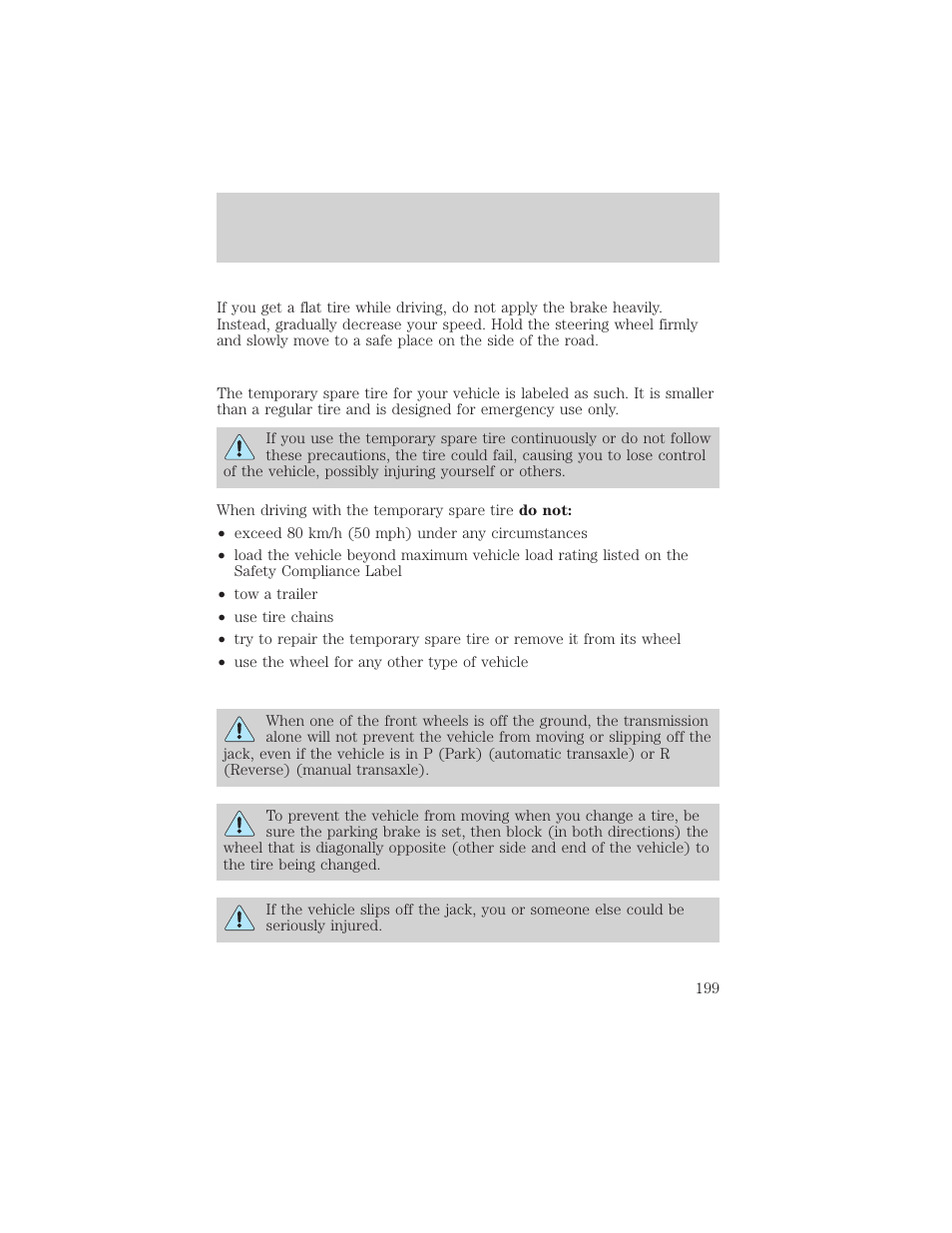 Roadside emergencies | FORD 2002 Escape v.3 User Manual | Page 199 / 288