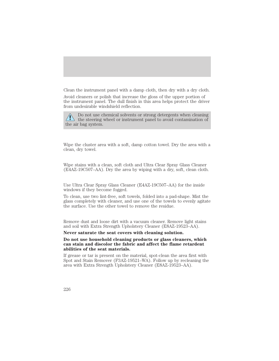 Cleaning | FORD 2002 Escape v.3 User Manual | Page 226 / 288