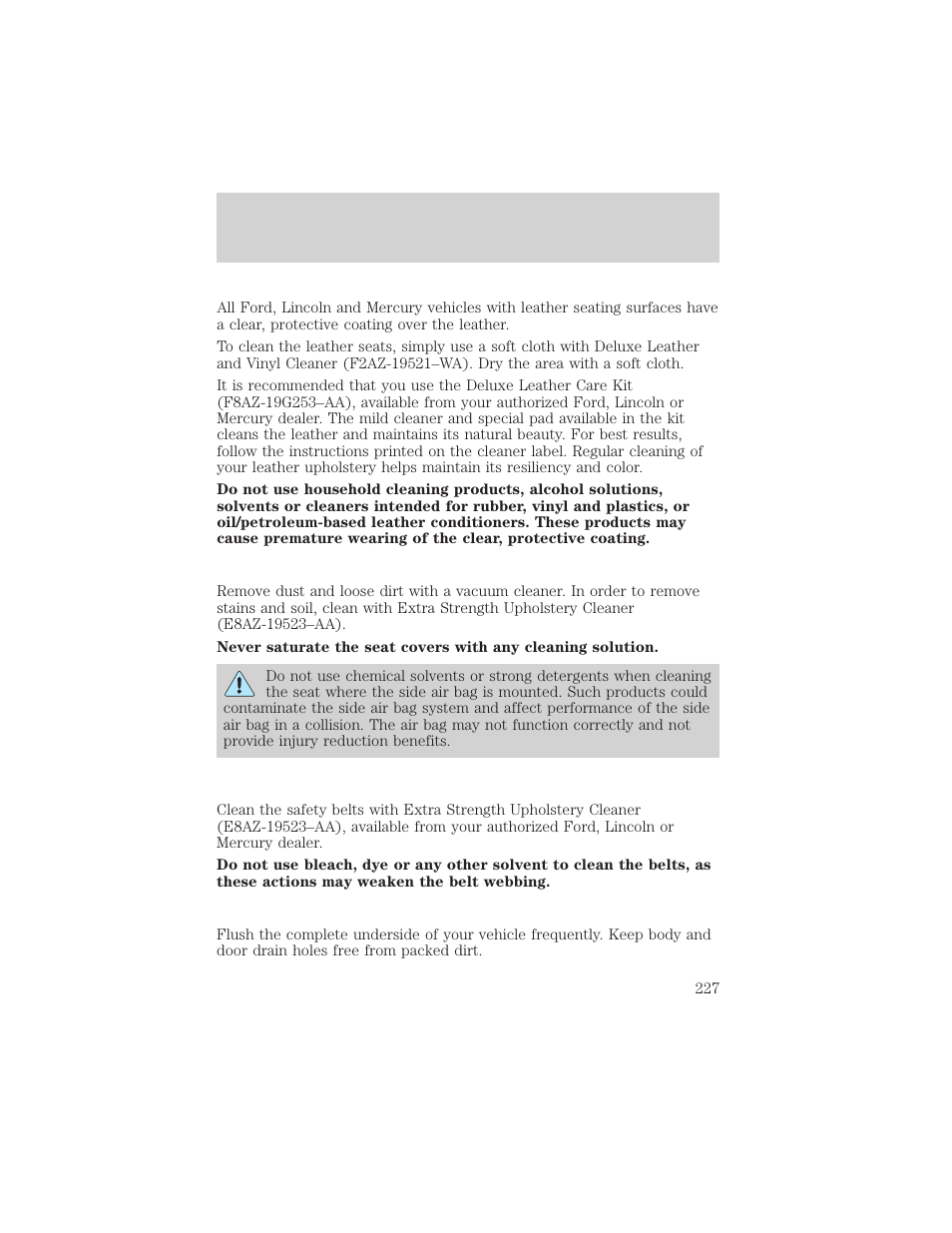 Cleaning | FORD 2002 Escape v.3 User Manual | Page 227 / 288