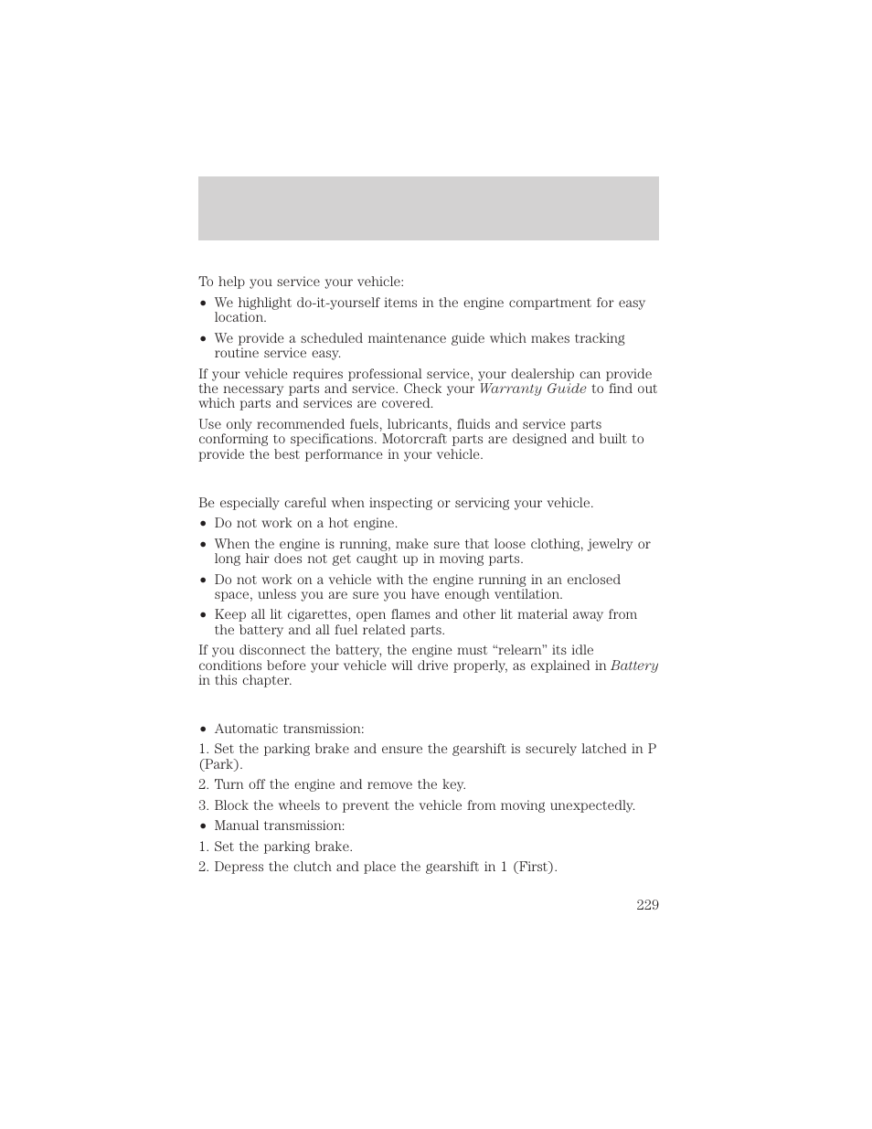 Maintenance and specifications | FORD 2002 Escape v.3 User Manual | Page 229 / 288