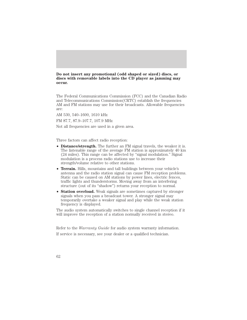 Entertainment systems | FORD 2002 Escape v.3 User Manual | Page 62 / 288