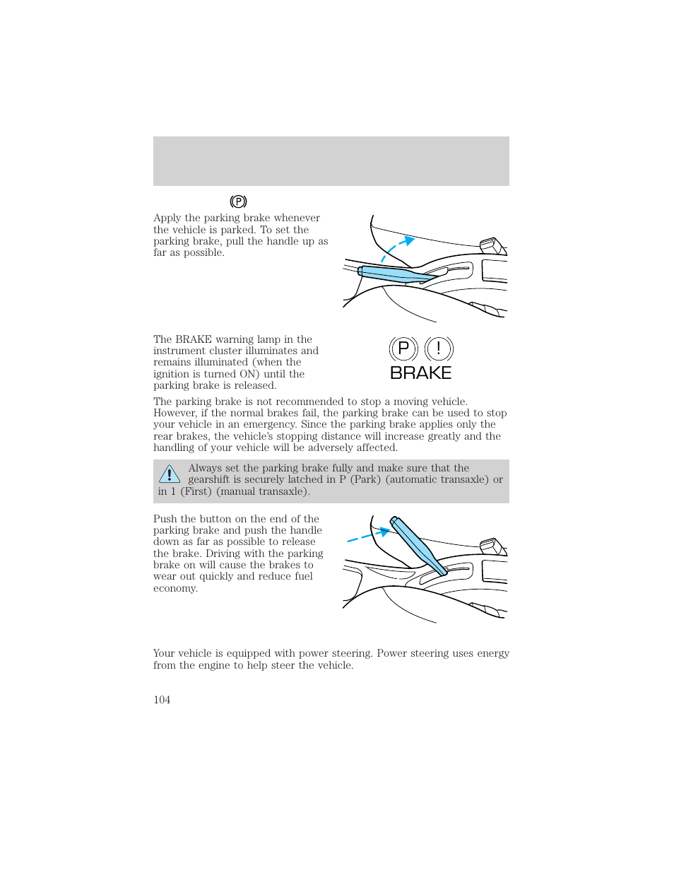 P! brake | FORD 2002 Escort v.1 User Manual | Page 104 / 216