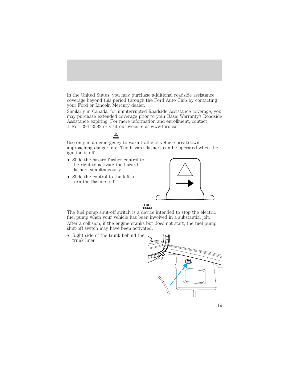 Roadside emergencies | FORD 2002 Escort v.1 User Manual | Page 119 / 216