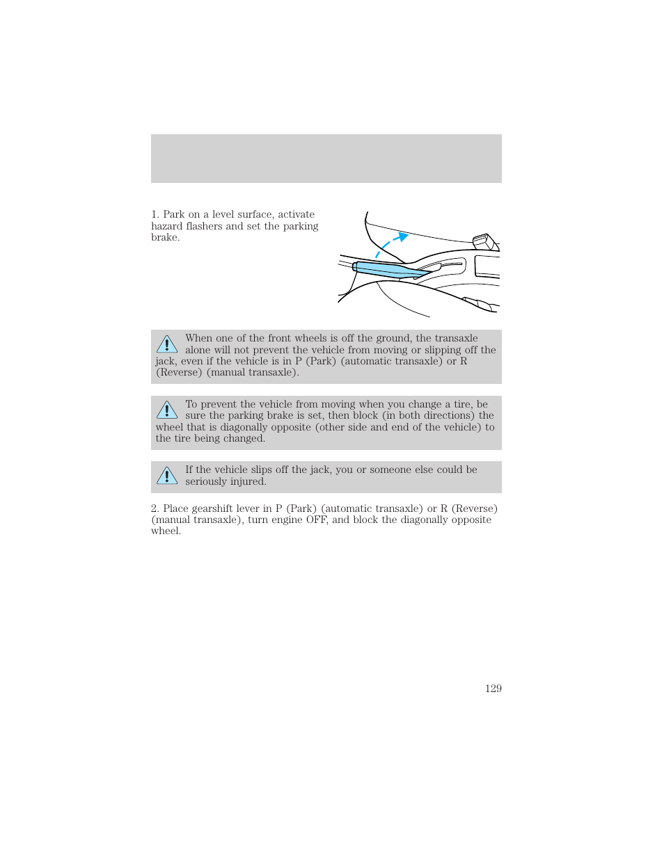 Roadside emergencies | FORD 2002 Escort v.1 User Manual | Page 129 / 216