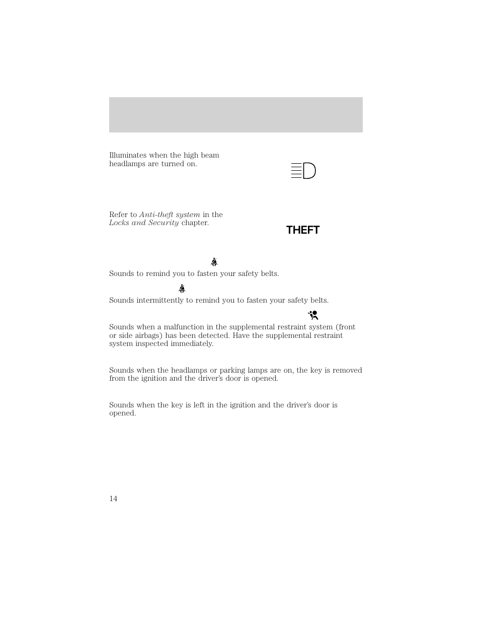 Theft, Instrument cluster | FORD 2002 Escort v.1 User Manual | Page 14 / 216