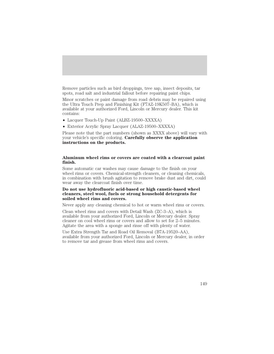 Cleaning | FORD 2002 Escort v.1 User Manual | Page 149 / 216