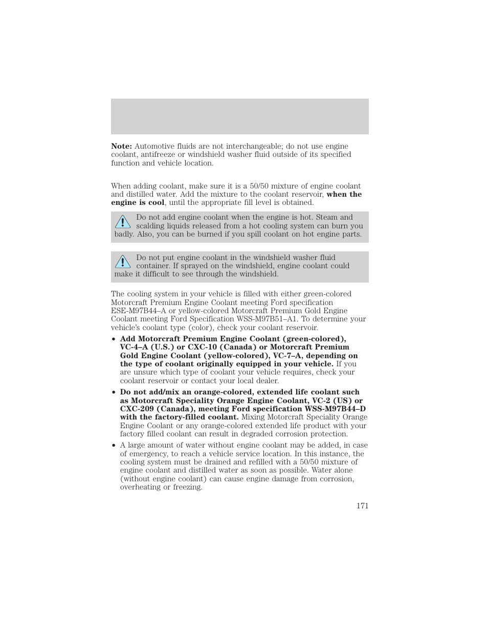 Maintenance and specifications | FORD 2002 Escort v.1 User Manual | Page 171 / 216